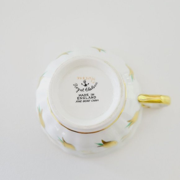 Royal Chelsea Golden Jade Teacup & Saucer, Gold Vines & Flowers, Royalcore Glam - Picture 16 of 16